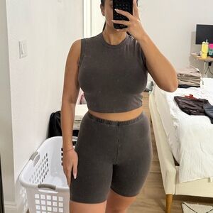 SKIMS Charcoal Sleeveless Crop Top and Shorts Set